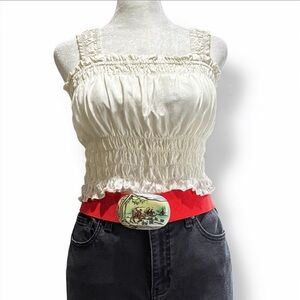 FRESHMAN 1996 WHITE SMOCKED RUFFLE CROP TOP LARGE